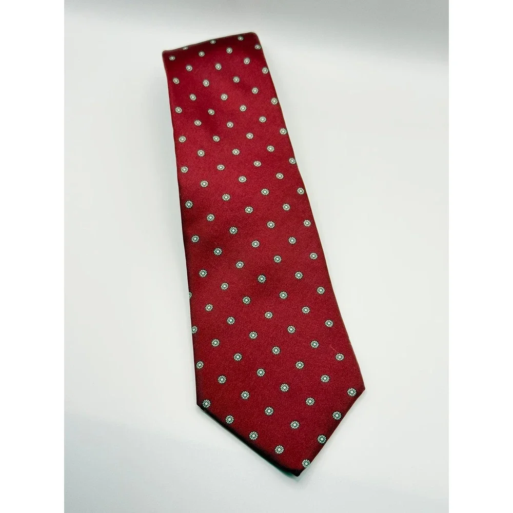 Vintage Christian Dior All Silk Tie Burgundy Red Medallion Geometric Necktie